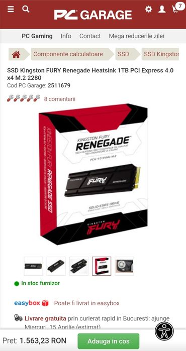Ssd Kingston fury renegate gen.4 1tb nvme m.2 + heat sink