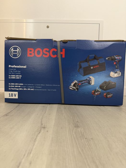 Set unelte electrice Bosch GSB 18V-55 + GWS 18V-7 + 2 bateri 4.0 Ah m
