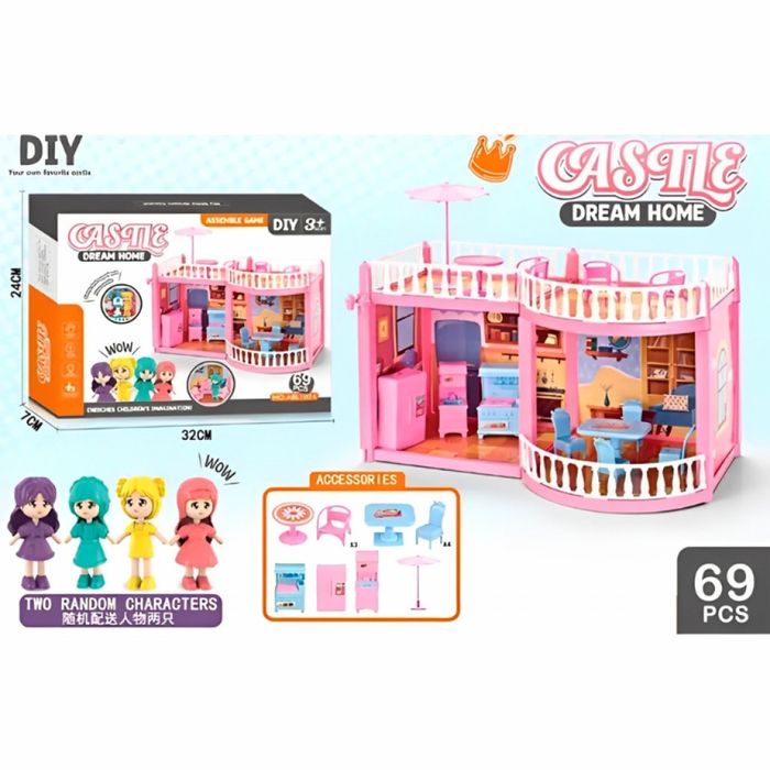 Къща за кукли с кукли и обзавеждане