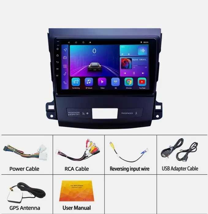 Navigatie Mitsubishi Outlander Citroen C Crosser Peugeot 4007 2005-2012 - Carplay si Android Auto Wireless, WIFI, Bluetooth, USB, Display QLED, GPS