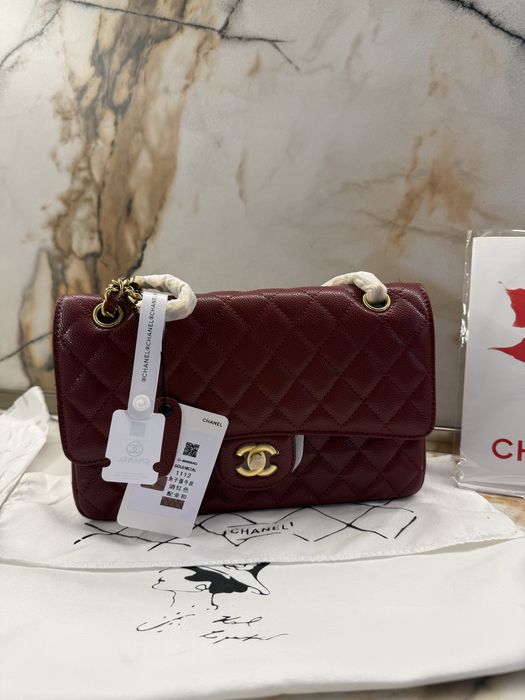 Chanel caviar burgundy  дамска чанта