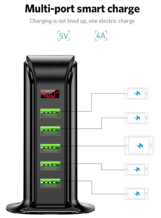 новая Мощная зарядка на 5 USB с индикацией тока заряда и напряжения