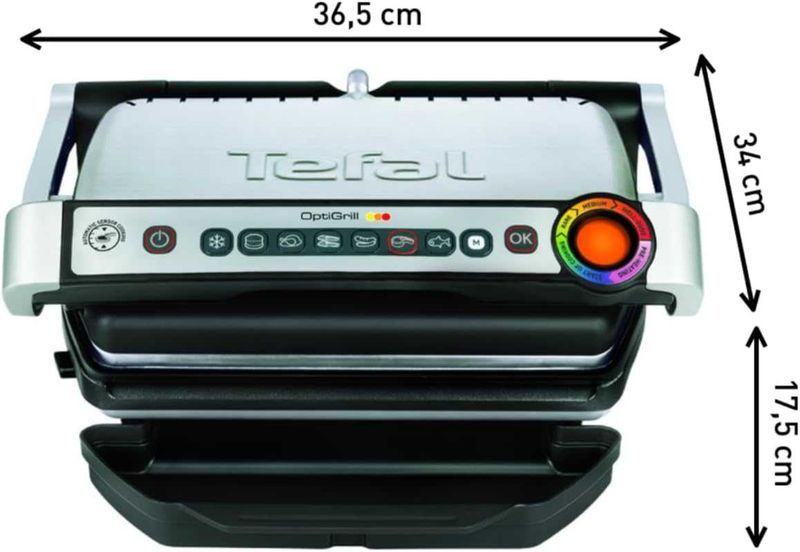 Нов Контактен Грил Скара Tefal Optigrill GC705D , 2 години Гаранция, 2000W, Сребрист