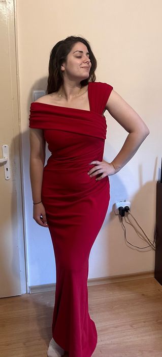 Официална червена дълга рокля