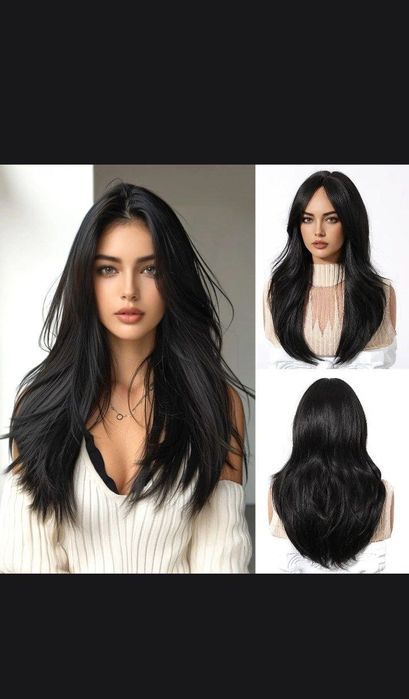 Женский термостойкий парик, черный, длина 60-65 см. Новый.