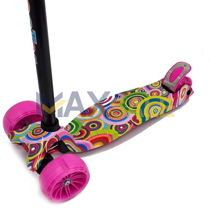 Детска тротинетка светещи колела Розова / многоцветно триколка колело