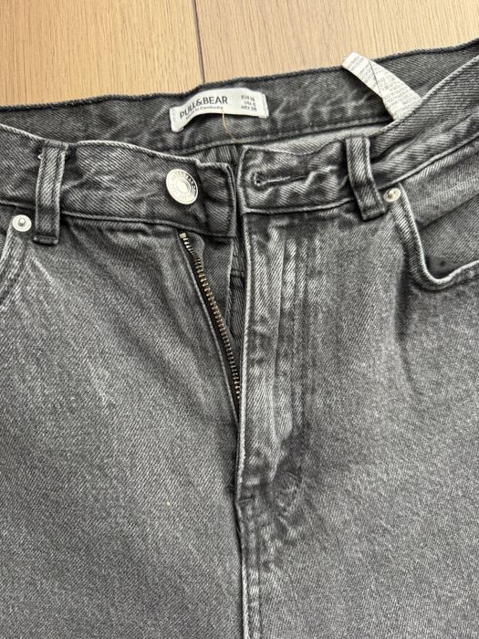 Blugi Mom culoare gri Pull&Bear