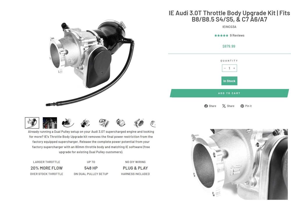 Vand IE Audi 3.0TFSI Throttle Body Upgrade Kit