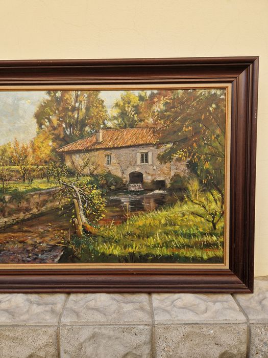 Изключителна антикварна авторска френска картина масло платно