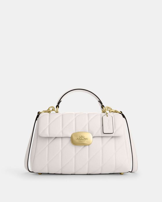 Нова! Coach - оригинална дамска чанта, естествена кожа, кремова