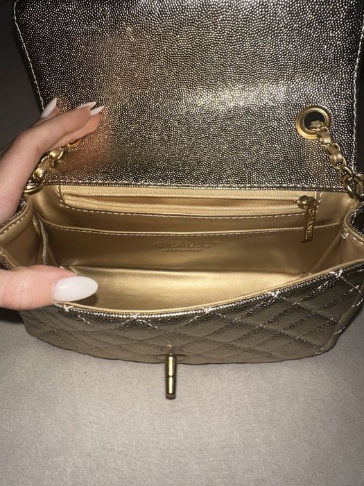 Chanel Mini CC Crush Flap Bag Light Gold Metallic Caviar