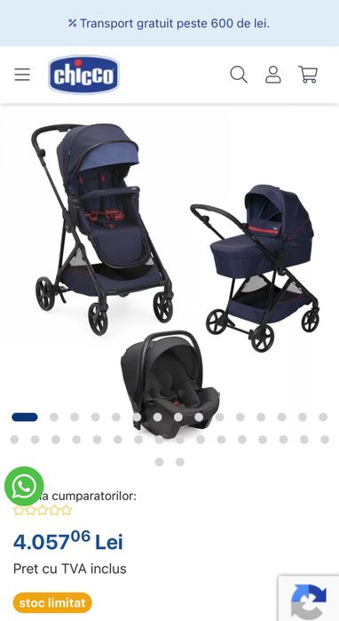 Carucior 3 in 1 Chicco Seety si scaun auto Chicco cu baza Iso-fix
