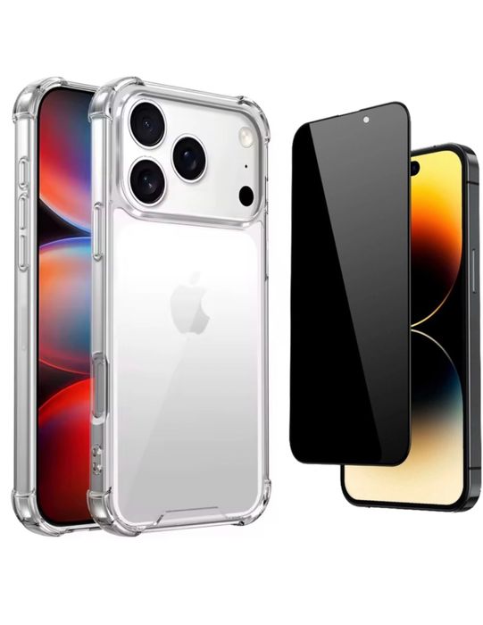 Husa Air Bag si Folie Sticla 6D PRIVACY Iphone 16 17 PRO MAX PLUS AIR