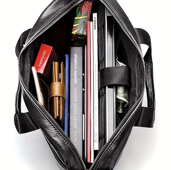 Мъжка универсална бизнес чанта с 3D визия /Черна естест. кожа•Промоция