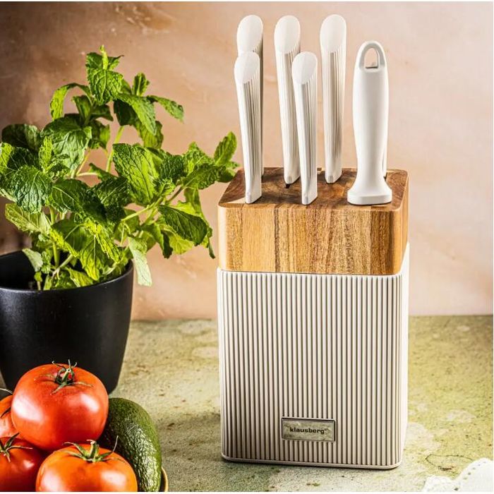 Set de cutite 8 piese, cu bloc de salcam, otel inoxidabil, Klausberg