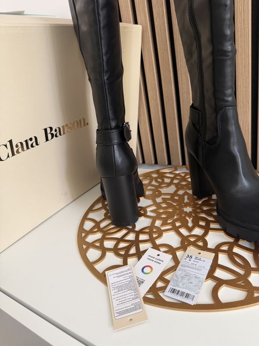 Cizme lungi negre cu toc gros Clara Barson marime 35