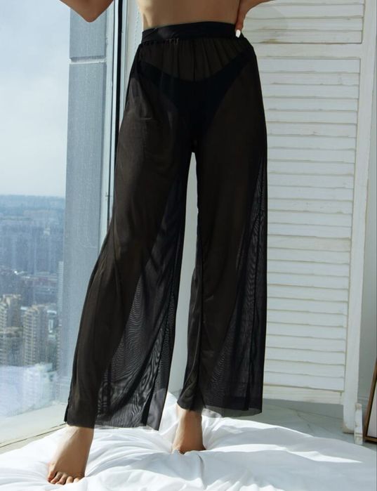 Черен прозиращ тънък панталон за бански/тюл