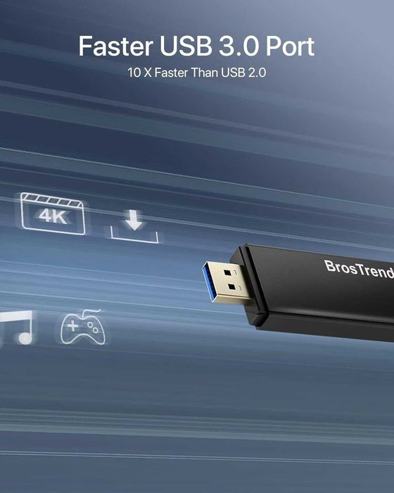 Adaptor de retea USB WiFi BrosTrend 1200Mbps; Dual Band 5 GHz/2.4 GHz; pentru desktop, laptop, Windows 11/10/8/7, USB 3.0