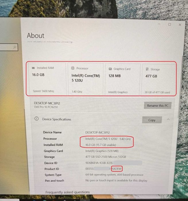Dell Pro 16/Intel Core 5 120U/16GB RAM/512GB SSD/16' FHD+ IPS гаранция