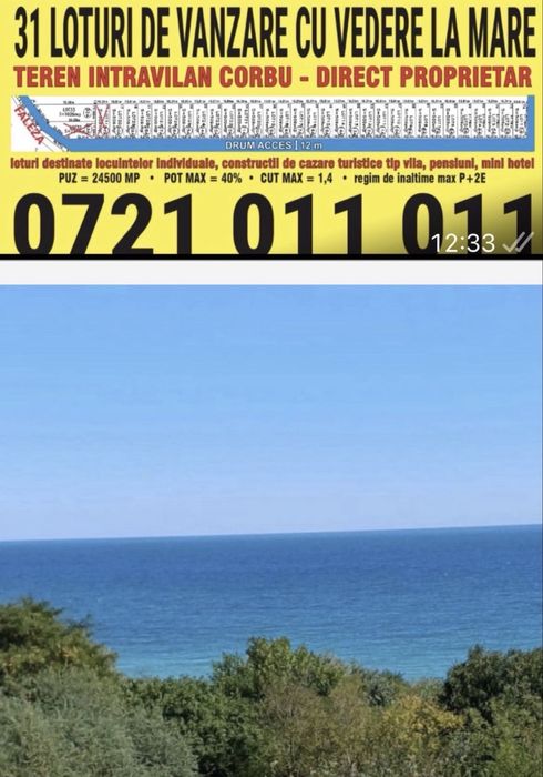 Loturi de vanzare cu vedere la Mare,Plaja Corbu Constanta