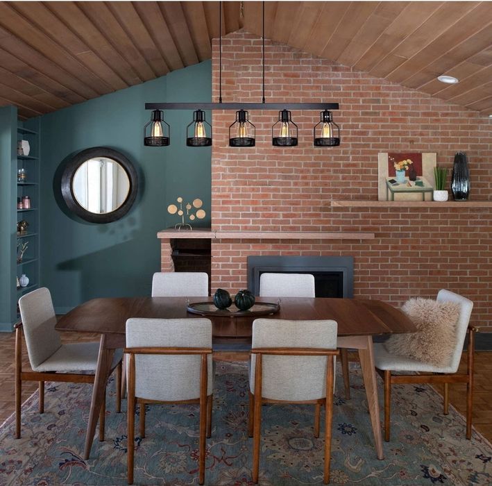 Висящ винтидж черен метален полилей 115 см. пет фасунги Е27