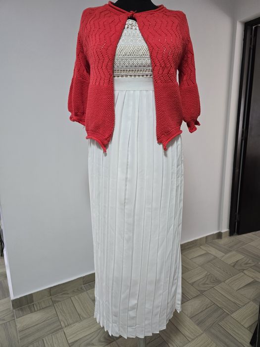 Rochie maxi cu broderie, maneci brodate ,plisata, feminina ,