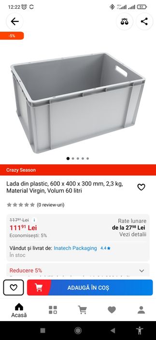 Lăzi cutii navete paleti plastic stivuibile