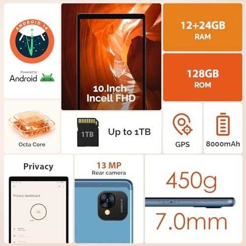 Нов FORUSER 10” Android 14 таблет, 2.0Ghz 5G WiFi, 36GB RAM 128GB R