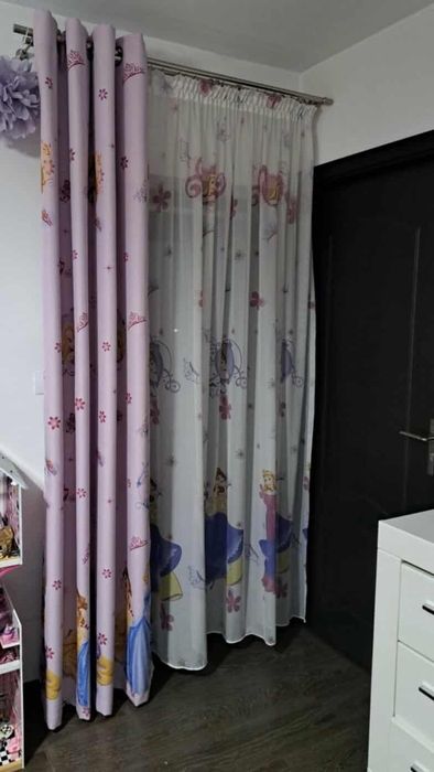 2 perdea și 3 draperie, elegante, camera fetita roz mov cu printese