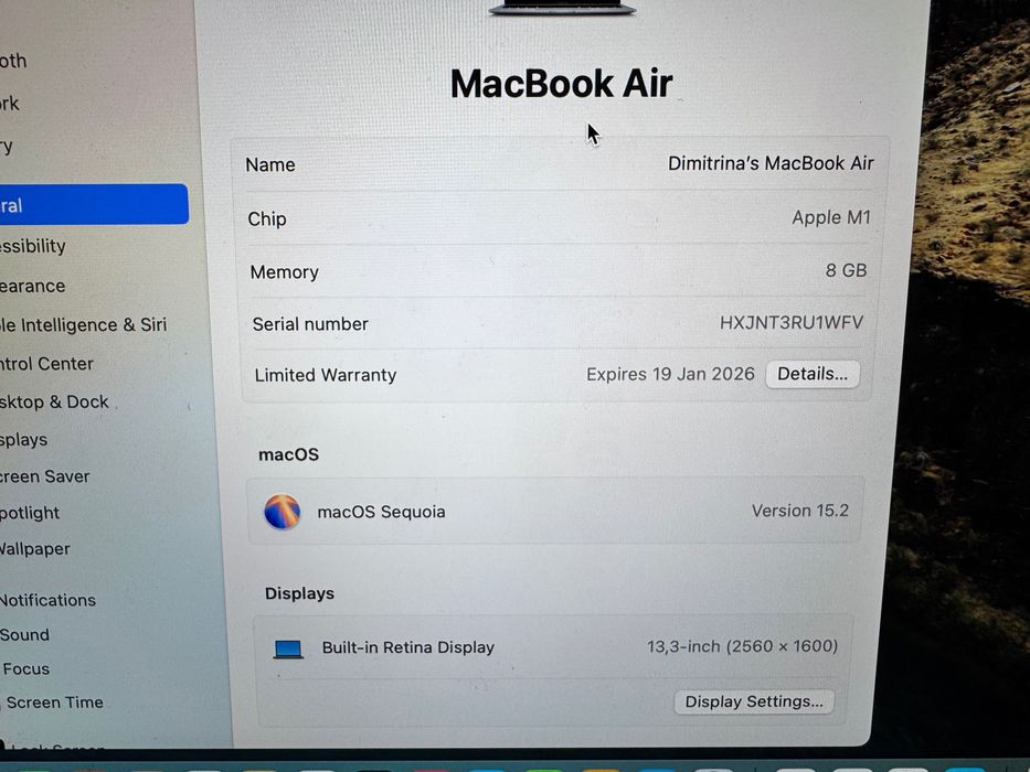 Продава се лаптоп Apple MagBook air 13.3" 256 Space Gray,Apple M1