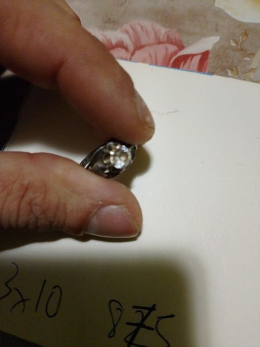 Сребърен пръстен 3х10-камък 875 проба, медальон сърце