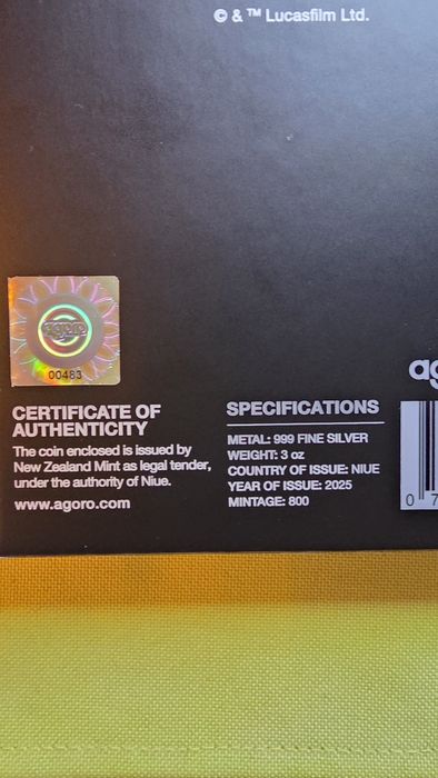 Продавам сребърна монета Star Wars 3 oz