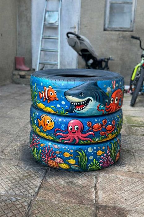 Уникални кошове за боклук или друго от гуми.