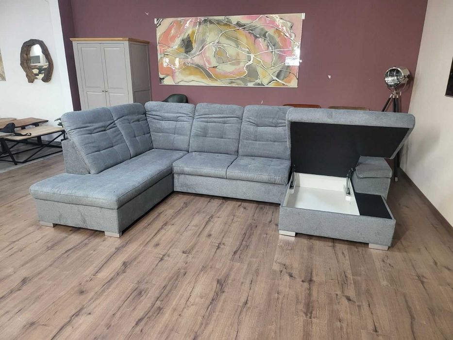 Светло сив П - образен ъглов диван Nixon с функция сън