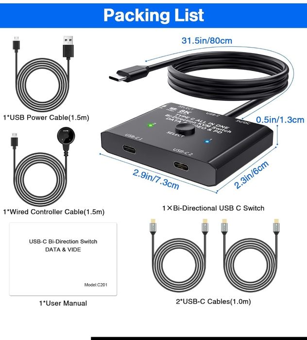 Comutator USB C 8K  bidirecțional KVM 10 GB