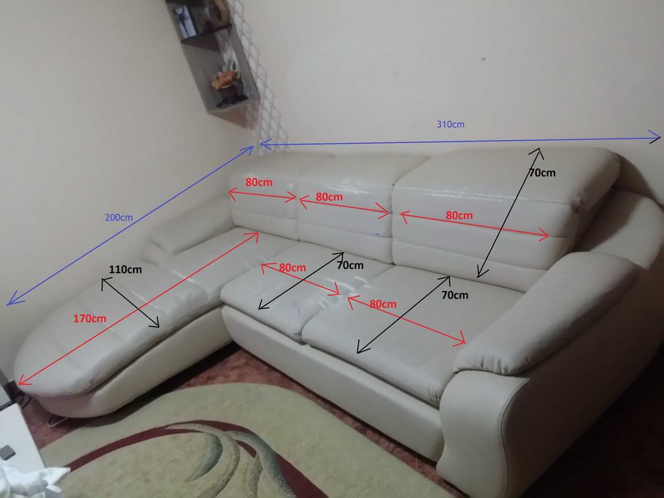 Coltar Living modern cu tetiere reglabile 310x200cm utilizat/Pat dormitor 160x200