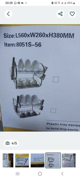 Uscator vase, pahare si tacamuri metalic etajat cu tavita, nou, dimensiuni in poza 3, Cu Carte de instrucțiuni