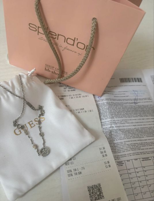 Lanț și pandantiv cu cristale Guess Woman