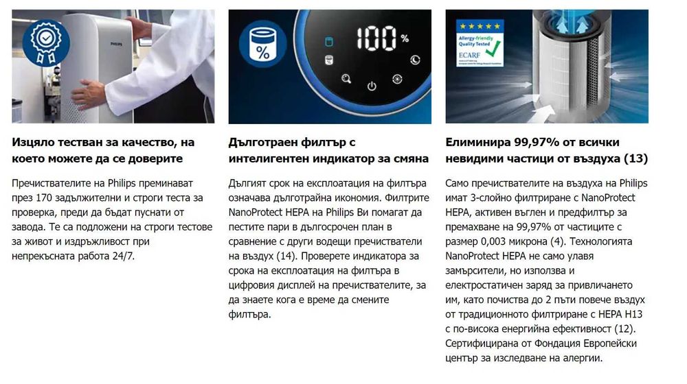 Пречиствател PHILIPS AC3858/51 60 W, НИВО НА ШУМ 57 dBA