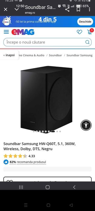 Soundbar Samsung Q60 T 360W 5,1 Redare Hfi internet wireless USB HDMI