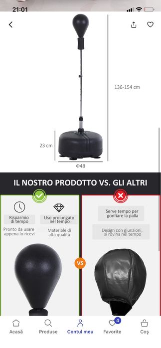 Sac de box la sol cu inaltime reglabila homcom