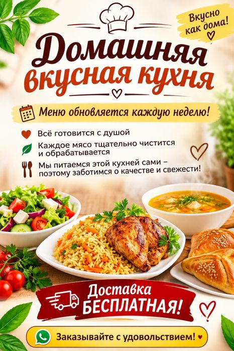 Дамашняя кухня  на заказ