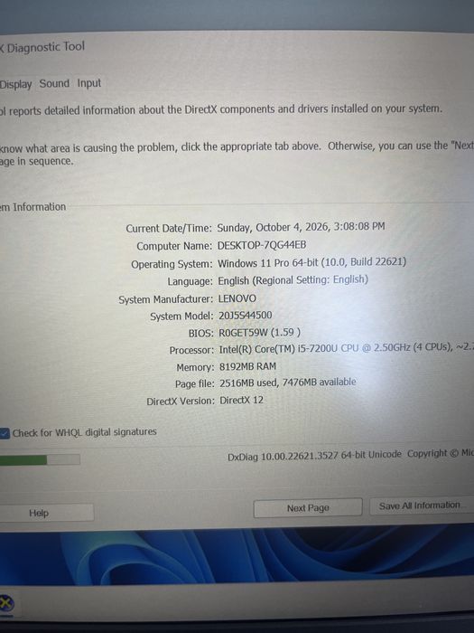 Laptop Lenovo L470 ; i5 7200U ; 8 GB RAM ; SSD 128 GB