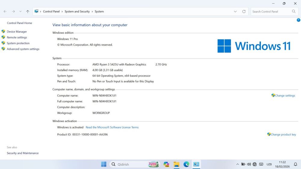 HP 255 G9 — yaxshi holat, Windows 11, 1TB, 4GB RAM (8-16GB ga oshadi)
