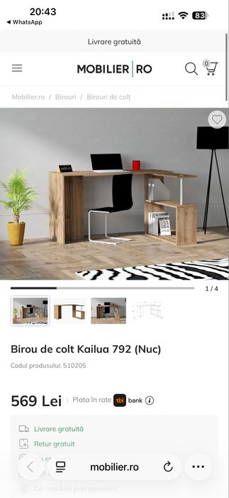 Birou de colț Kailua 792 (Nuc), 130 x 104,1 x 73,8 cm, stare foarte bună