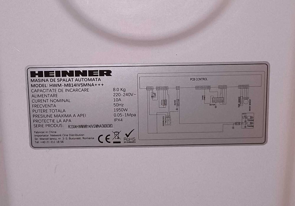Masina de spalat rufe (SLIM) HEINNER HWM-M814IVSMNA+++ 8kg, 1400rpm, garantie 2 ANI