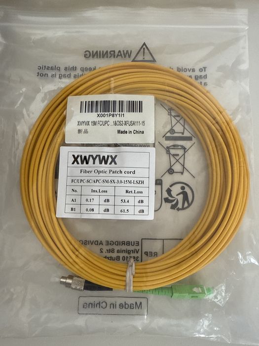 Cablu Patch Fibra Optica 15m XWYWX SM SX/DX LSZH 3.0mm / SC ST LC FC