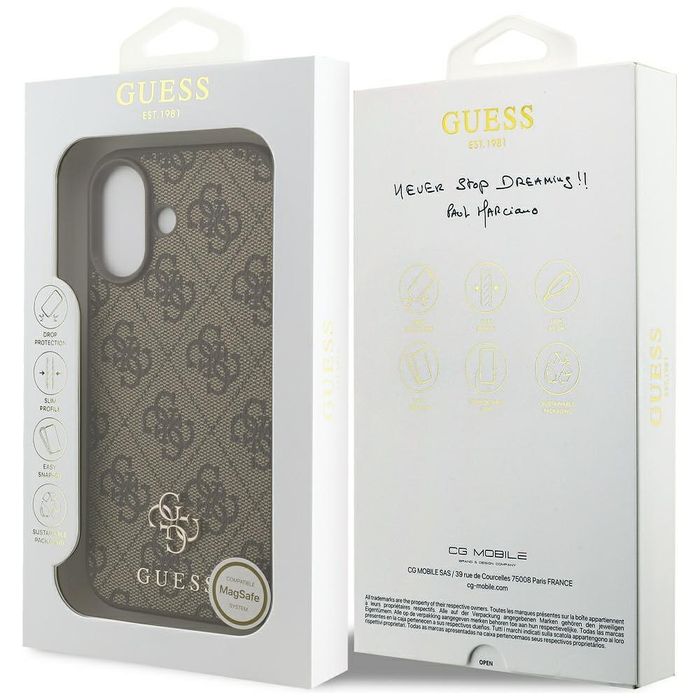 Guess 4g small classic logo magsafe case for iphone 17 brown