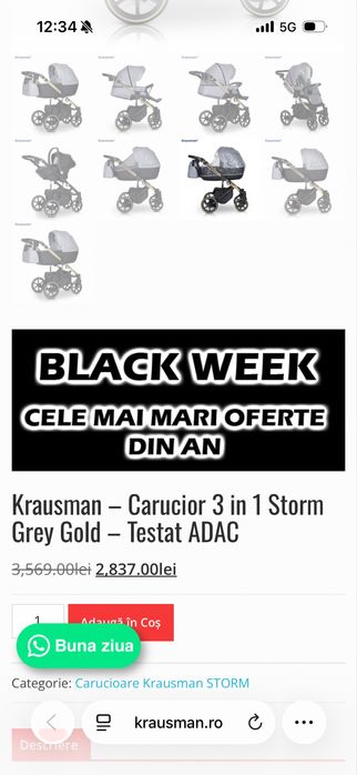 Carucior 3 in 1 Krausman Storm Grey Gold