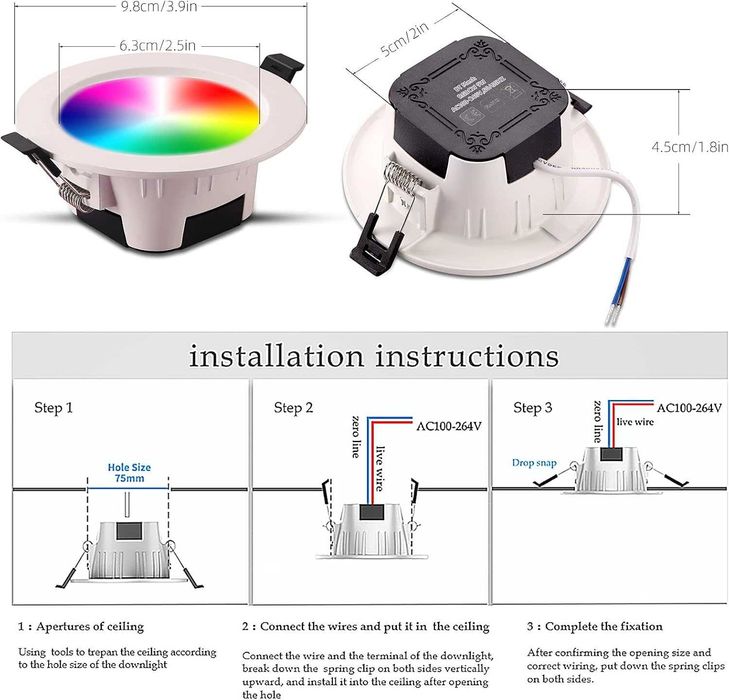 Set 4 Bec Spot LED incastrat 5W Bluetooth Smart Aplicatie Telecomanda